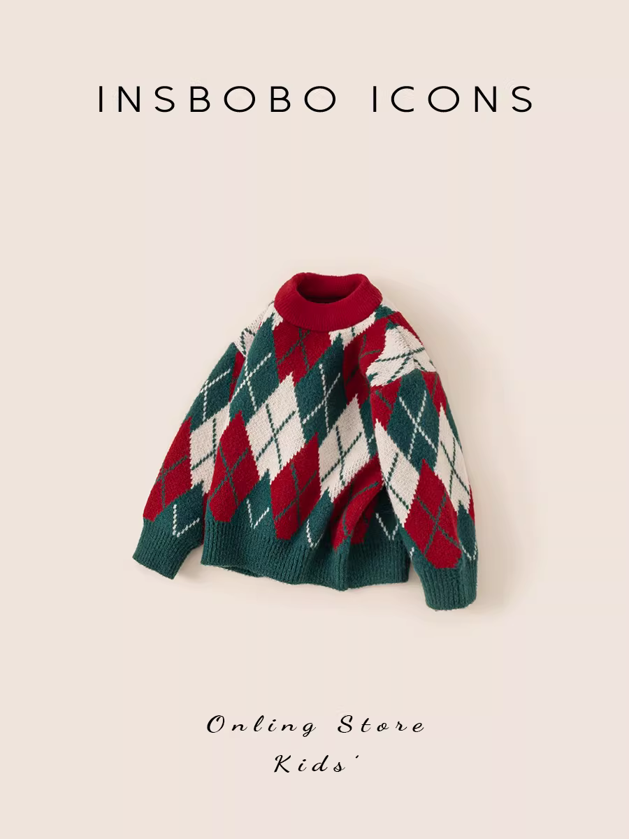 Quần áo trẻ em Giáng sinh mùa đông phong cách mới Áo len bé gái Quần áo năm mới Quần áo dệt kim bé trai Áo kiểu dáng thời trang màu đỏ hợp thời trang