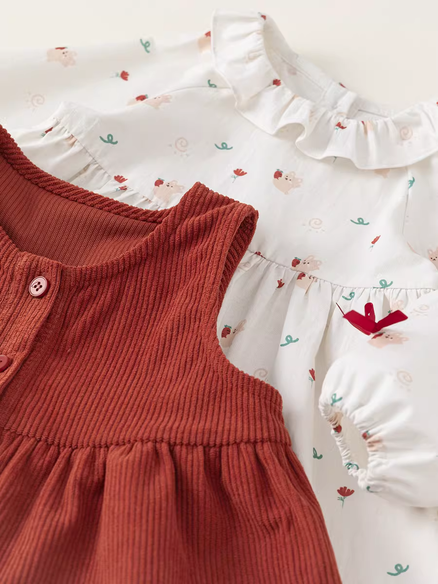 Bộ đồ thu đông INSbobo cho bé gái, mẫu mới 2025, đầm hoa mùa thu cho bé sơ sinh, bộ hai mảnh