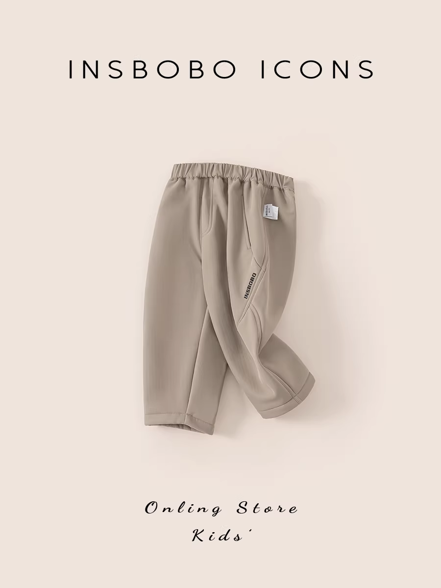 Quần bé trai INSbobo mùa đông 2025 kiểu mới, quần thể thao lót lông giữ ấm dày dặn cho bé trai, thời trang mùa đông