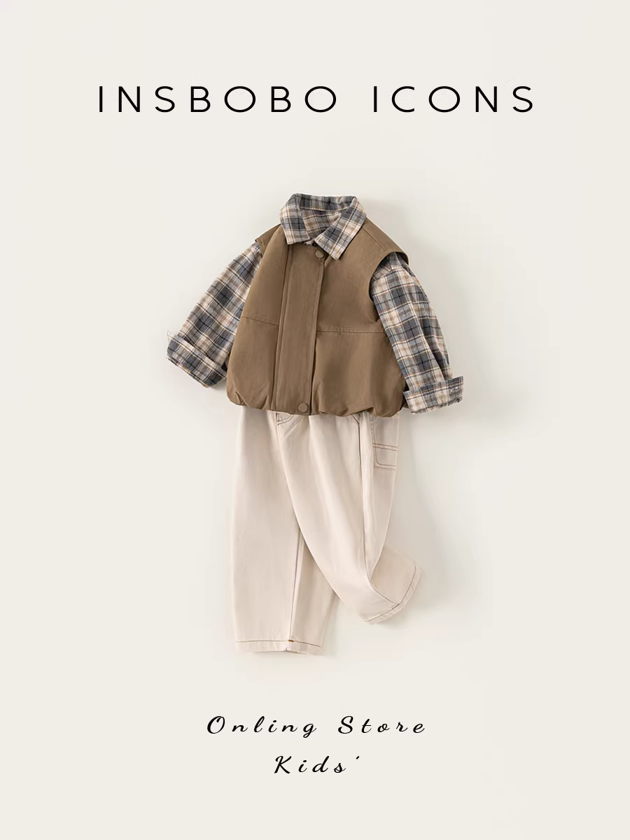 Bộ vest bé trai INSbobo thu đông 2025, thời trang trẻ em, áo ghi lê xuân thu ba món, kiểu dáng hiện đại