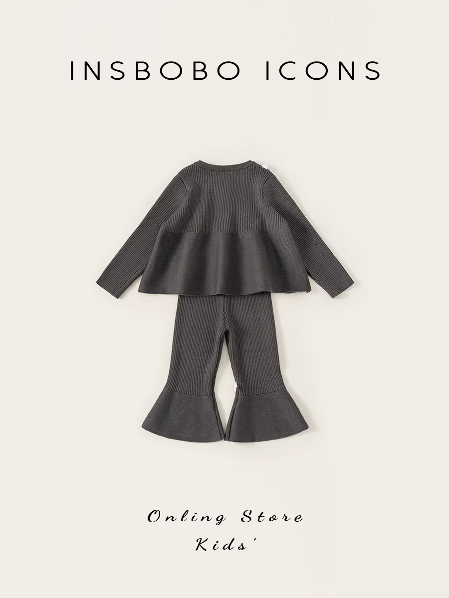 Bộ đồ bé gái INSbobo thu sớm 2025, quần áo trẻ em thu mới, bộ hai mảnh len trẻ em thời trang