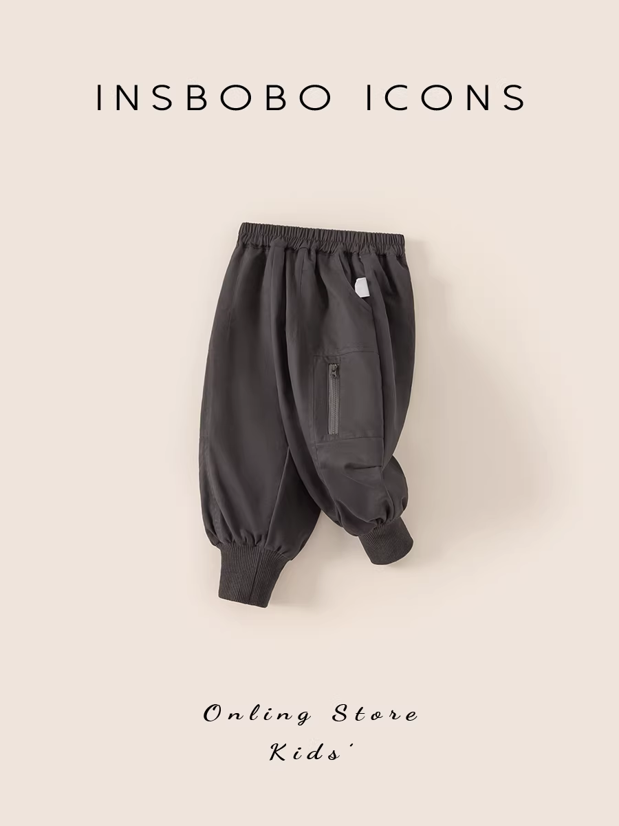 Quần bé trai INSbobo mùa đông 2025 mới dày dặn kiểu dáng thời trang quần cargo trẻ em mùa thu đông quần thể thao