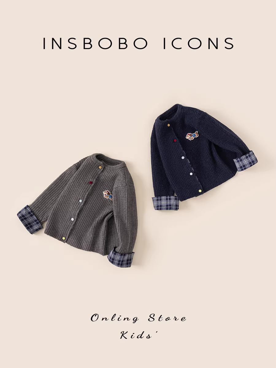 Áo len trẻ em INSbobo 2025, áo len thời trang mùa đông trẻ em mới, áo khoác len mùa thu đông cho bé