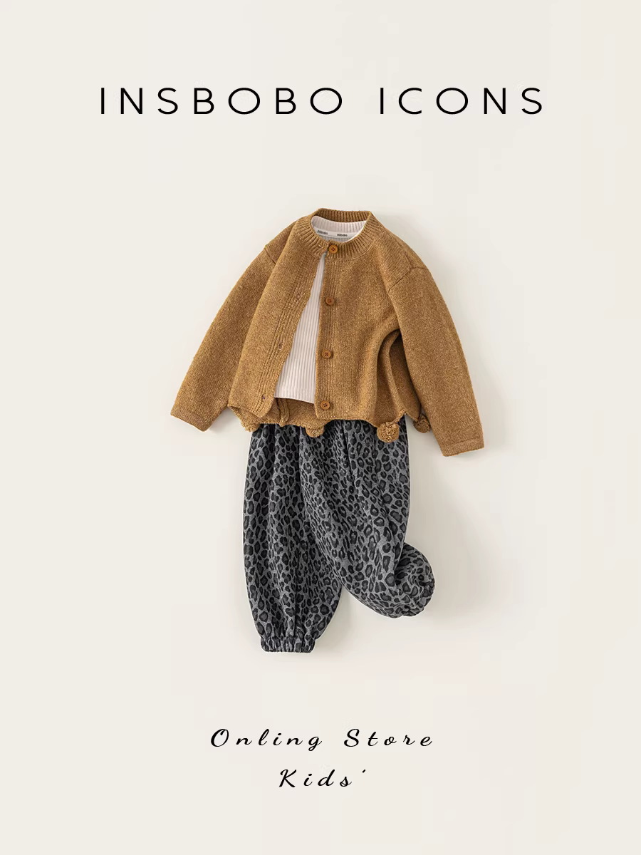 Bộ đồ bé gái INSbobo thu đông 2025, áo len trẻ em thời trang, quần kiểu dáng năng động, quần áo thu đông cho bé