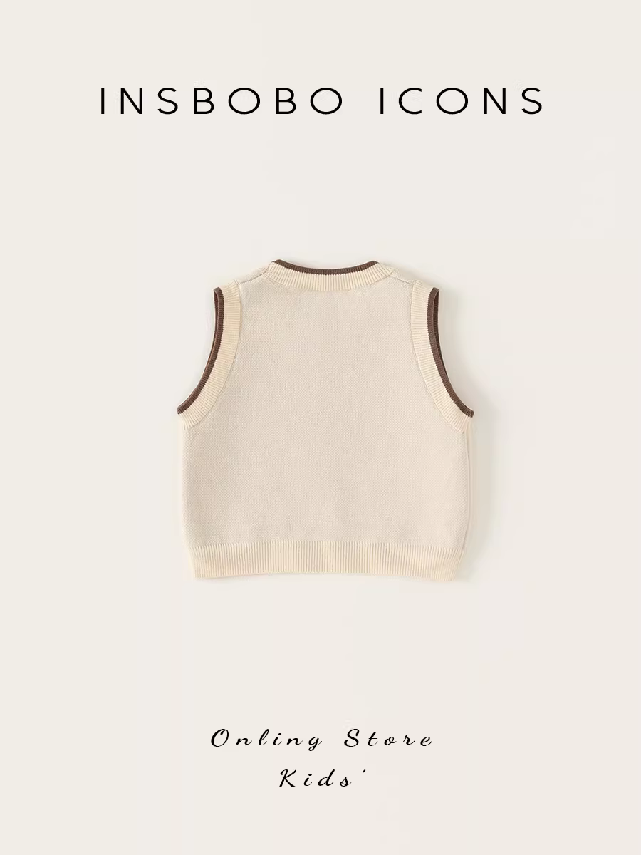 Áo len bé INSbobo, áo gile thu đông 2025, kiểu thu mới, áo bé gái hình gấu, áo bé trai kiểu pullover