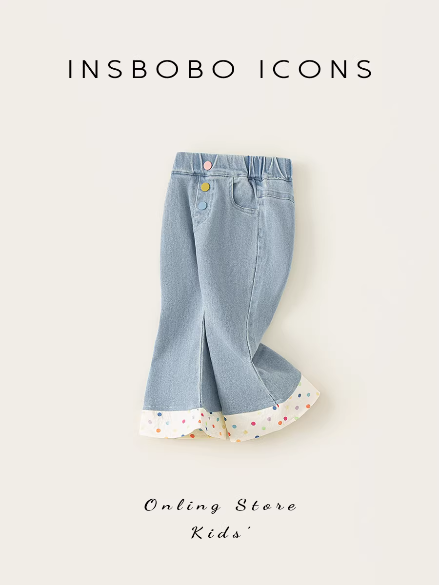 Quần bé gái INSbobo kiểu mới thu 2025, quần bò bé gái, quần loe thời trang xuân thu, quần áo trẻ em