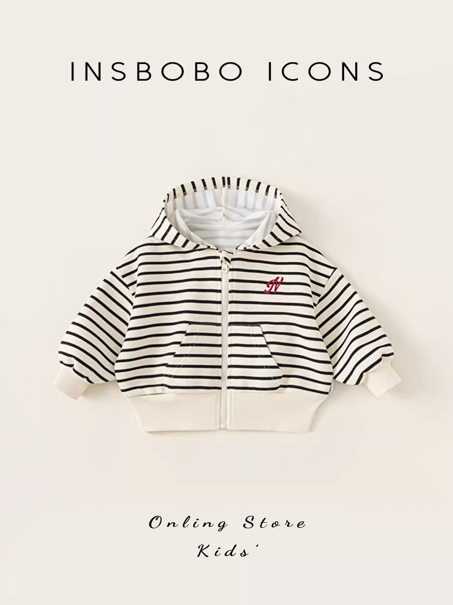 Áo khoác bé gái INSbobo, áo bé trai kẻ sọc dài tay kiểu Hàn Quốc mới 2025, áo thời trang mùa xuân thu trẻ em