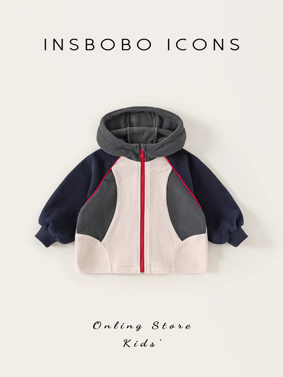 Áo khoác bé trai INSbobo thu đông 2025 kiểu mới, áo khoác có mũ trẻ em, áo gió trẻ em thời trang thu đông