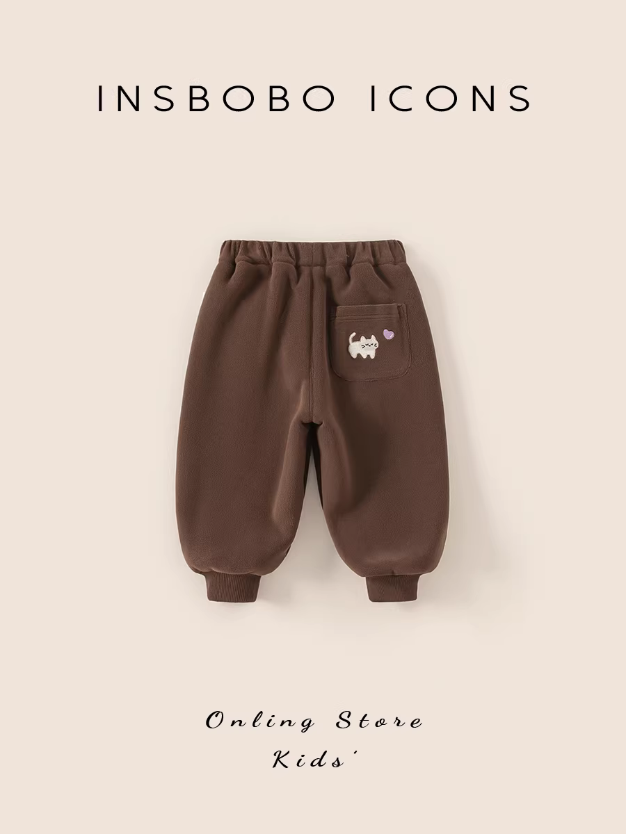 Quần bé gái INSbobo thu đông 2025, quần thể thao trẻ em mới, quần dài lót lông cừu cho bé, quần áo trẻ em mùa đông thời trang