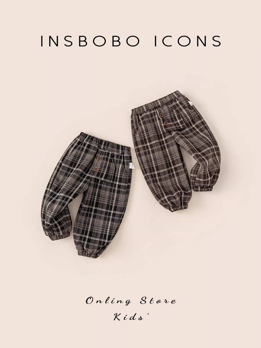 Quần INSbobo nữ, quần kẻ caro nam, quần jogger nam bé trai thu đông 2025, quần dài trẻ em