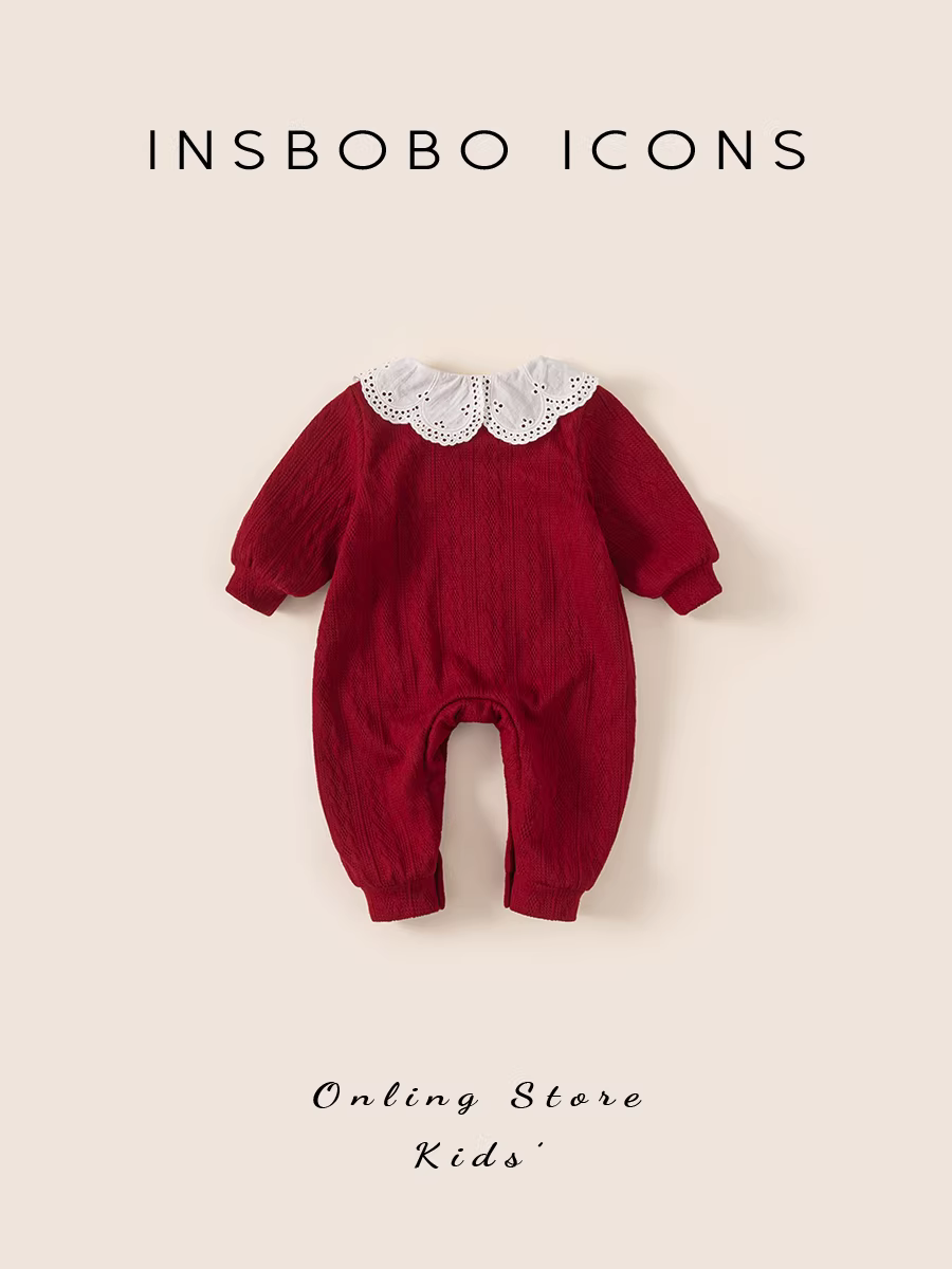 INSbobo quần áo trẻ em mùa thu đông mới màu đỏ Giáng sinh bé gái áo liền quần mùa đông cho bé dày quần áo trẻ em