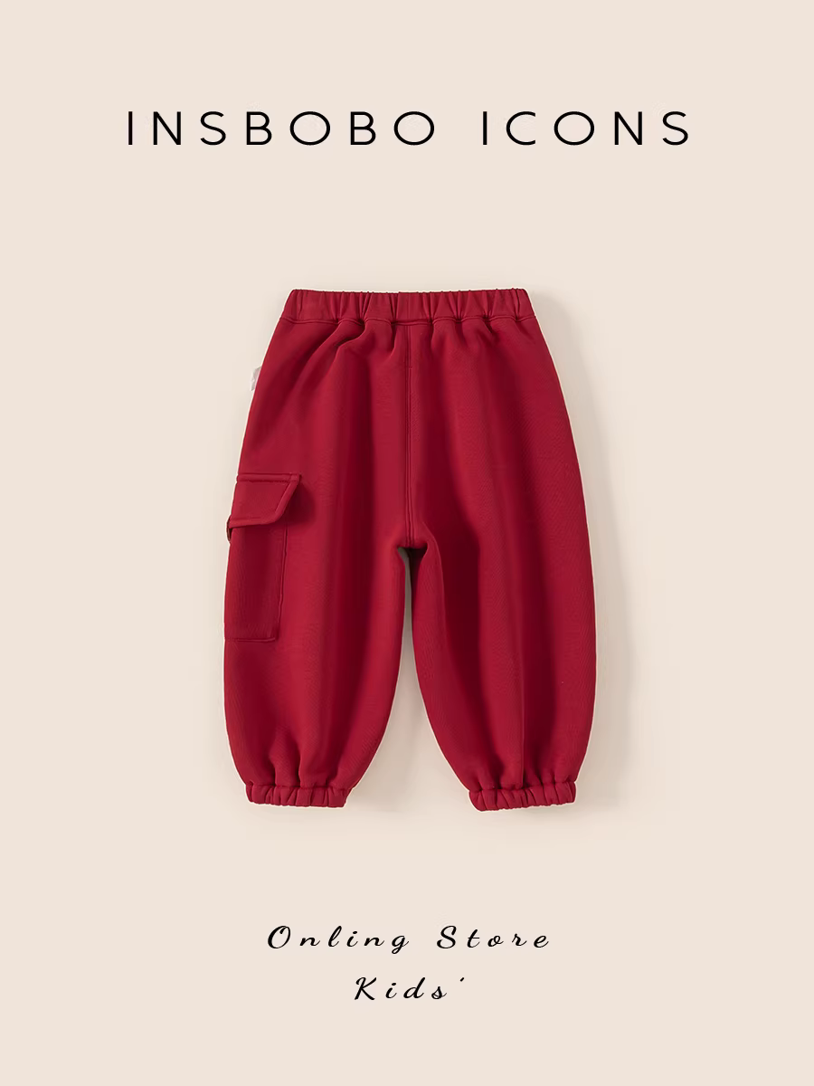 Quần dài dày giữ ấm INSbobo cho bé trai, quần thể thao mùa đông mới 2025, quần lót lông cừu cho bé trai