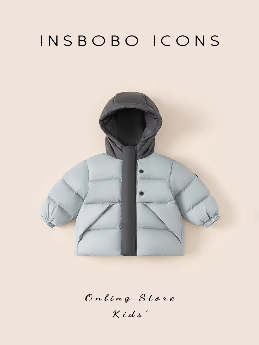 Áo khoác phao trẻ em INSbobo kiểu mới mùa đông 2025, áo khoác phao bé trai, áo khoác phao có mũ trẻ em gái thời trang