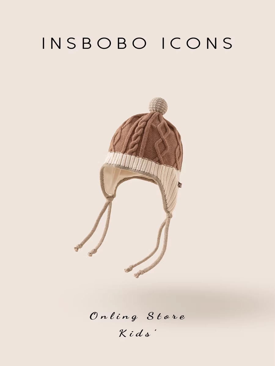 Mũ len trẻ em INSbobo mùa đông năm 2025, mũ len bé gái kiểu mới, mũ len bé trai mùa thu đông, mũ len giữ ấm tai