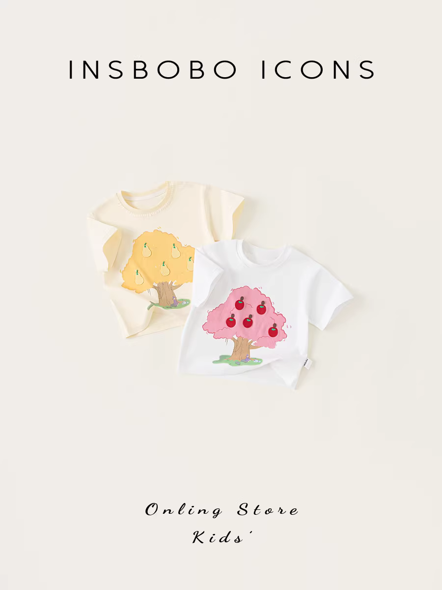 Áo thun mùa hè INSbobo cho bé gái màu trơn tay ngắn in hình hoạt hình mới áo thường ngày quần áo trẻ em sành điệu cho bé gái