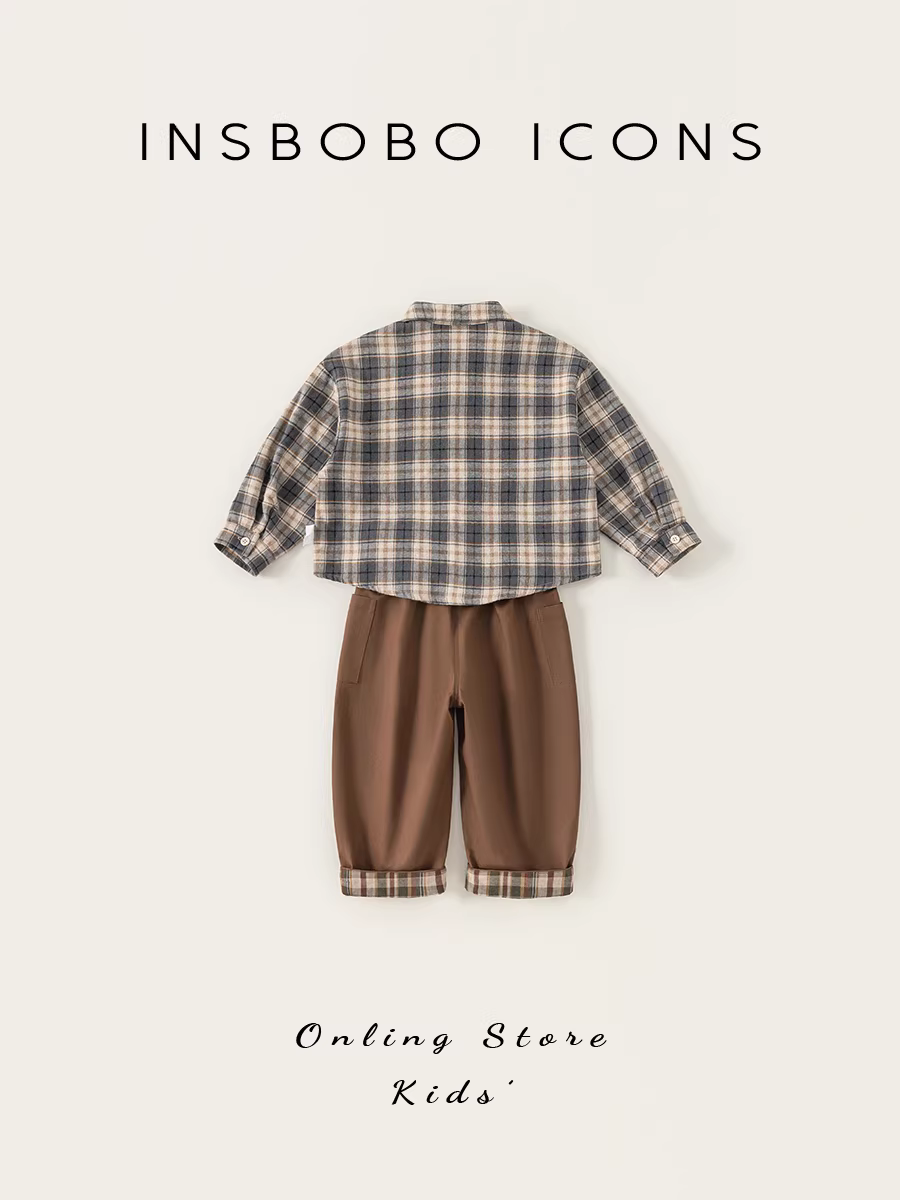 Bộ đồ trẻ em INSbobo kiểu mới 2025, áo sơ mi thời trang thu đông cho bé trai, quần thời trang thu đông trẻ em cá tính