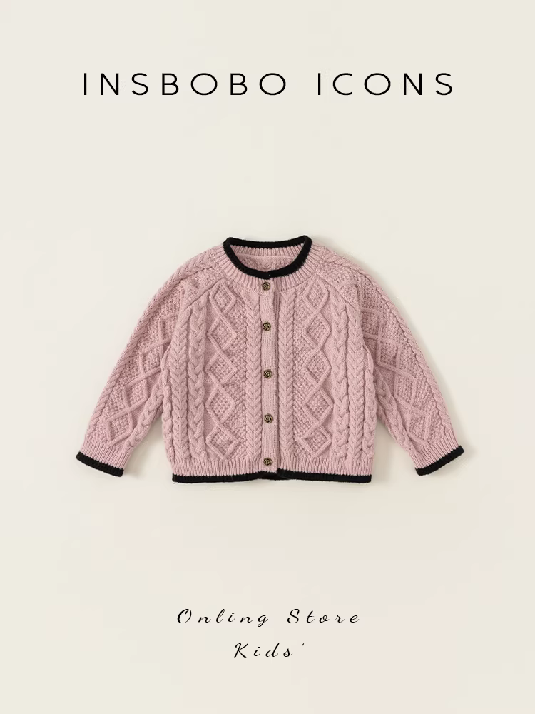 Áo len dệt kim cho bé gái, thời trang thu đông 2025, áo len trẻ em mới, áo khoác len bé gái, quần áo trẻ em xuân thu, INSbobo