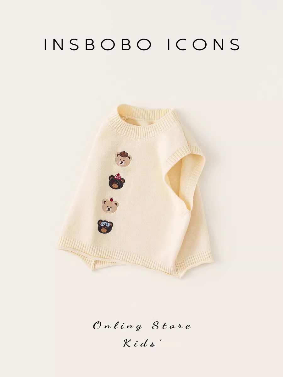 Áo len trẻ em INSbobo, áo gile thu đông bé gái 2025, áo len bé trai kiểu Hàn Quốc, phong cách thường ngày