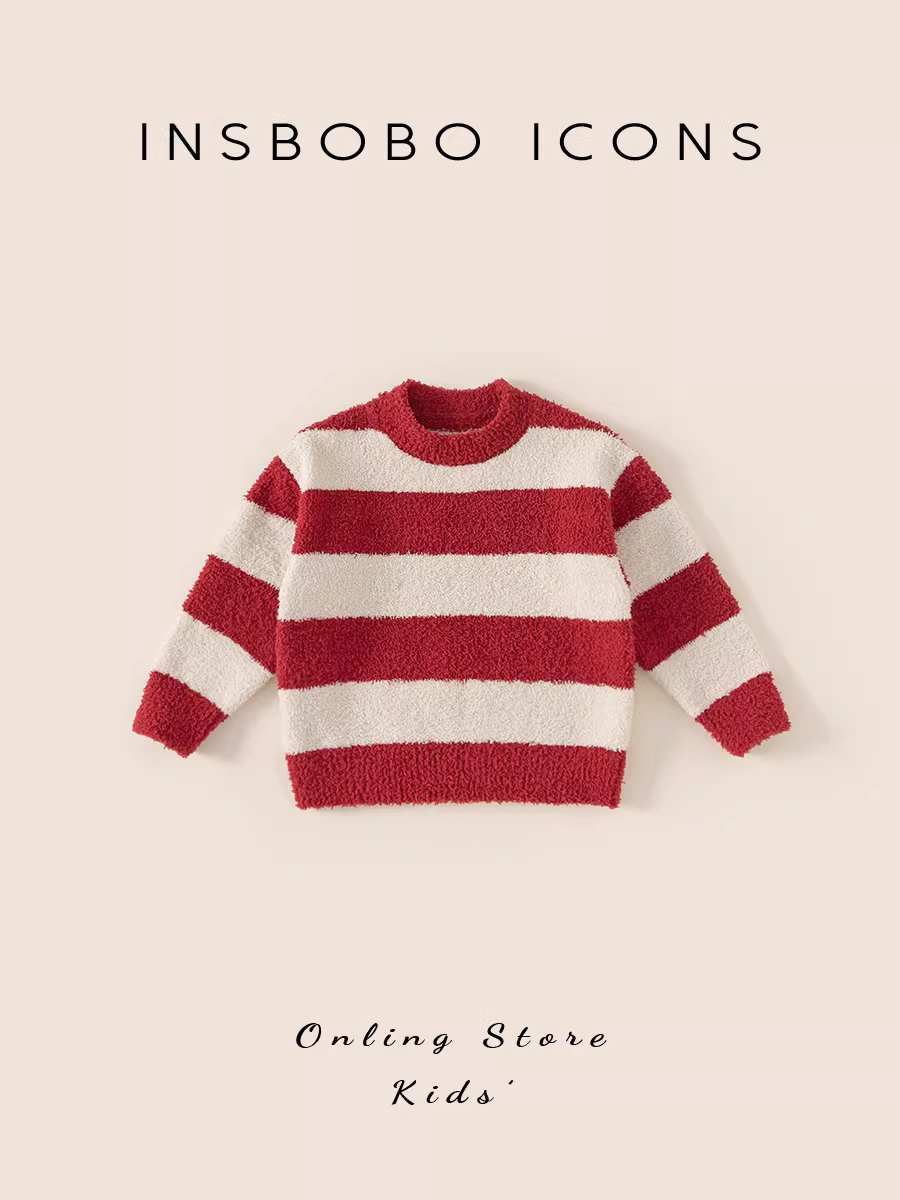 Áo len trẻ em INSbobo thu đông 2025 kiểu mới, áo len sọc cho bé gái, áo len dài tay cho bé trai
