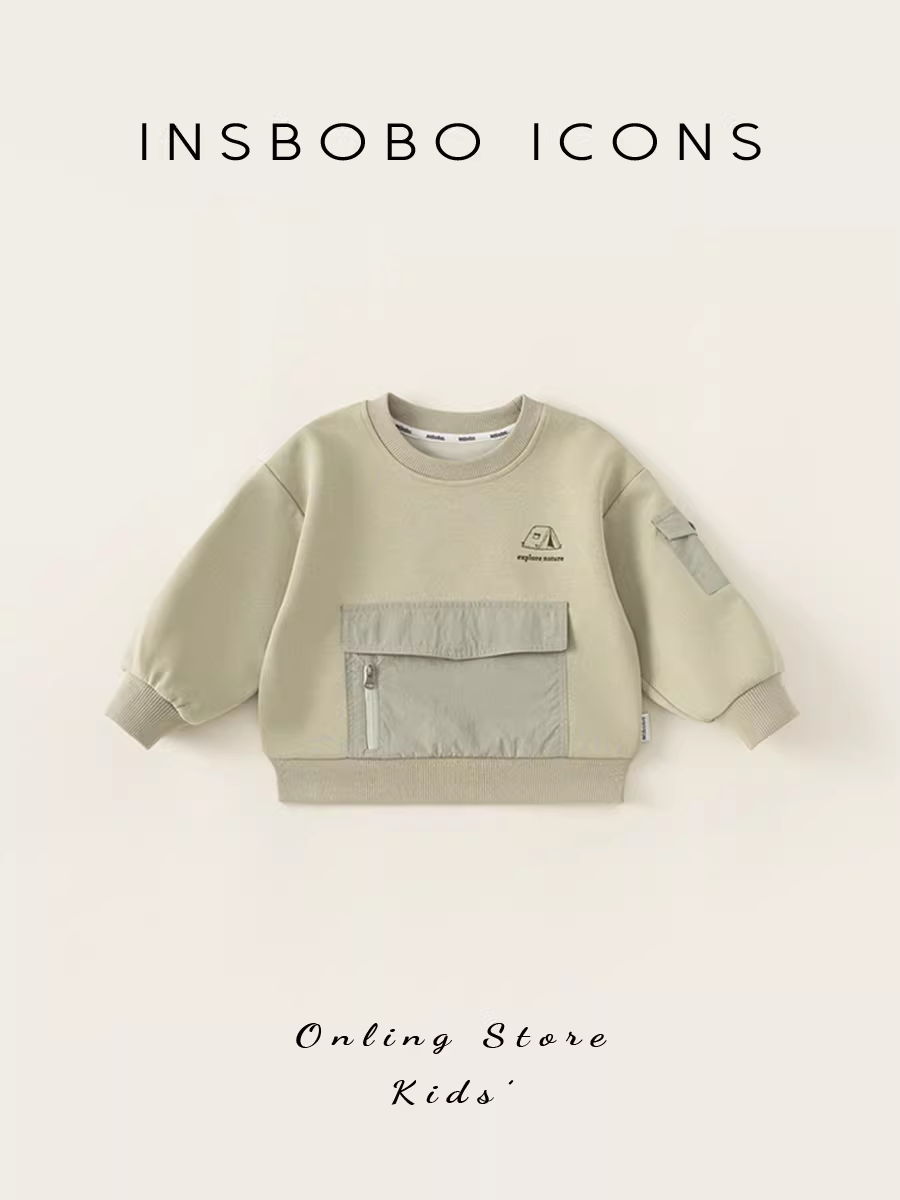 Áo thun bé trai INSbobo tay dài mùa thu mới 2025, áo bé gái kiểu dáng năng động phối màu thời trang