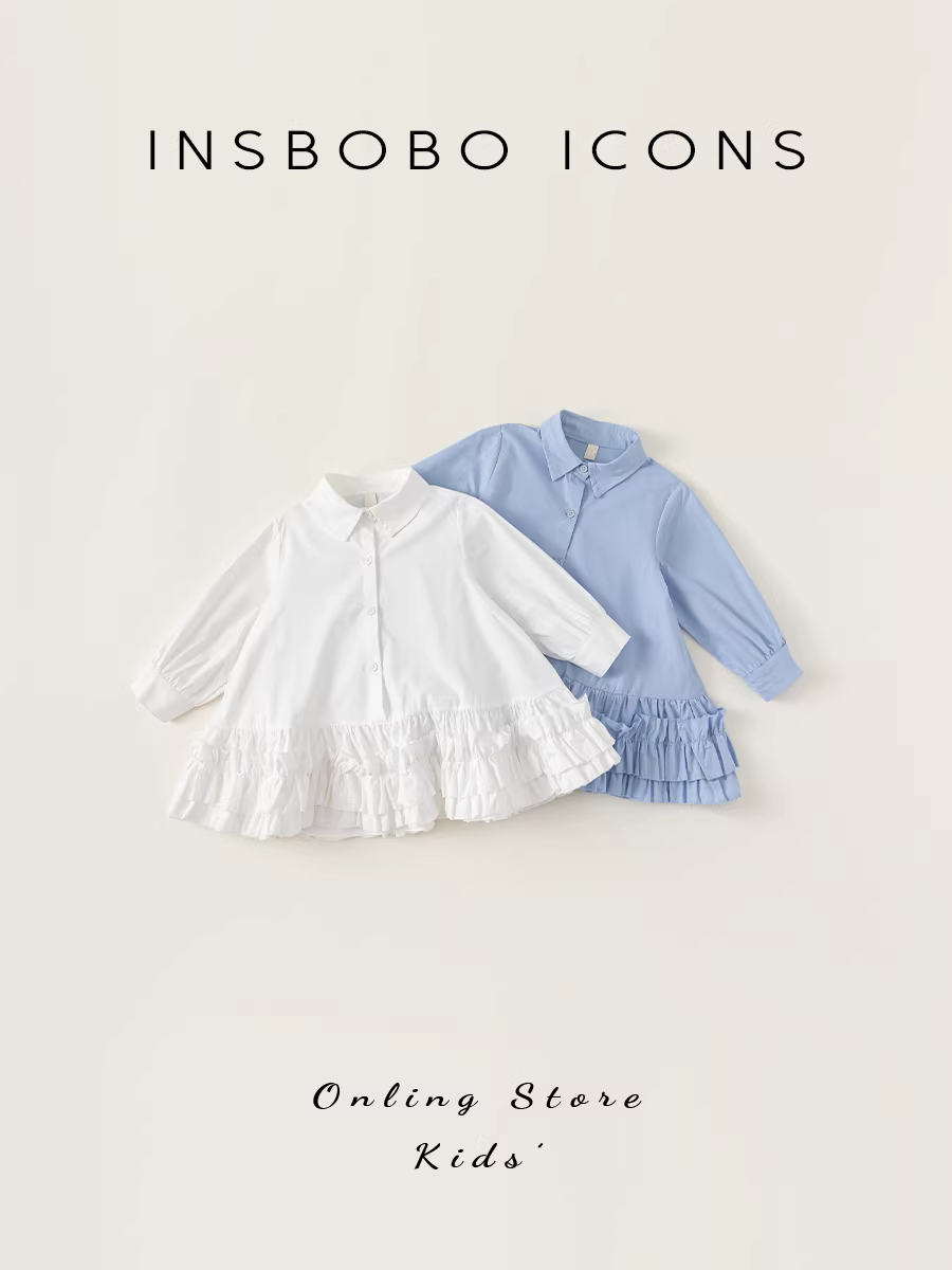 Váy bé gái INSbobo thu đông 2025 kiểu mới, váy công chúa thời trang, váy sơ mi bé gái