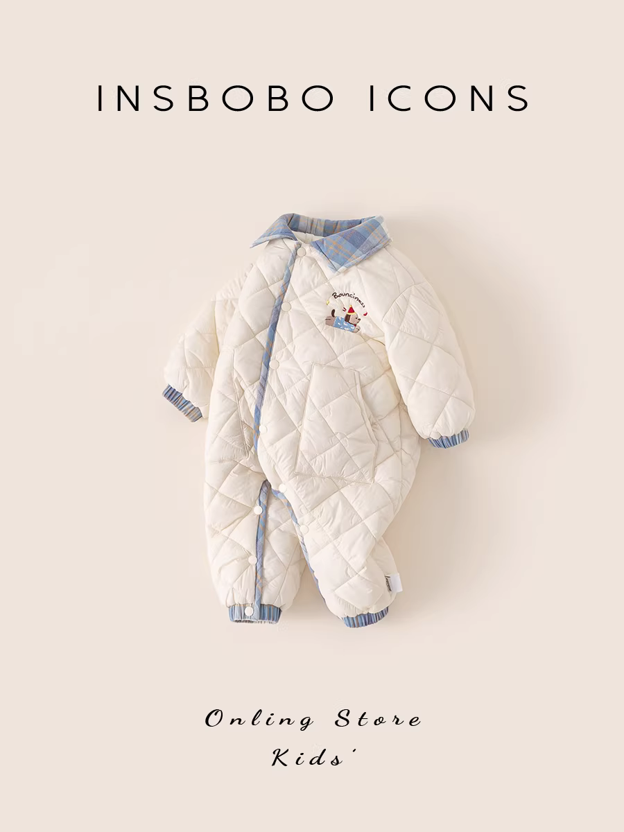 Bộ liền thân bé INSbobo 2025 mới, dễ thương, đồ bò cho bé sơ sinh, chất liệu dày dặn, mùa thu đông, tay dài