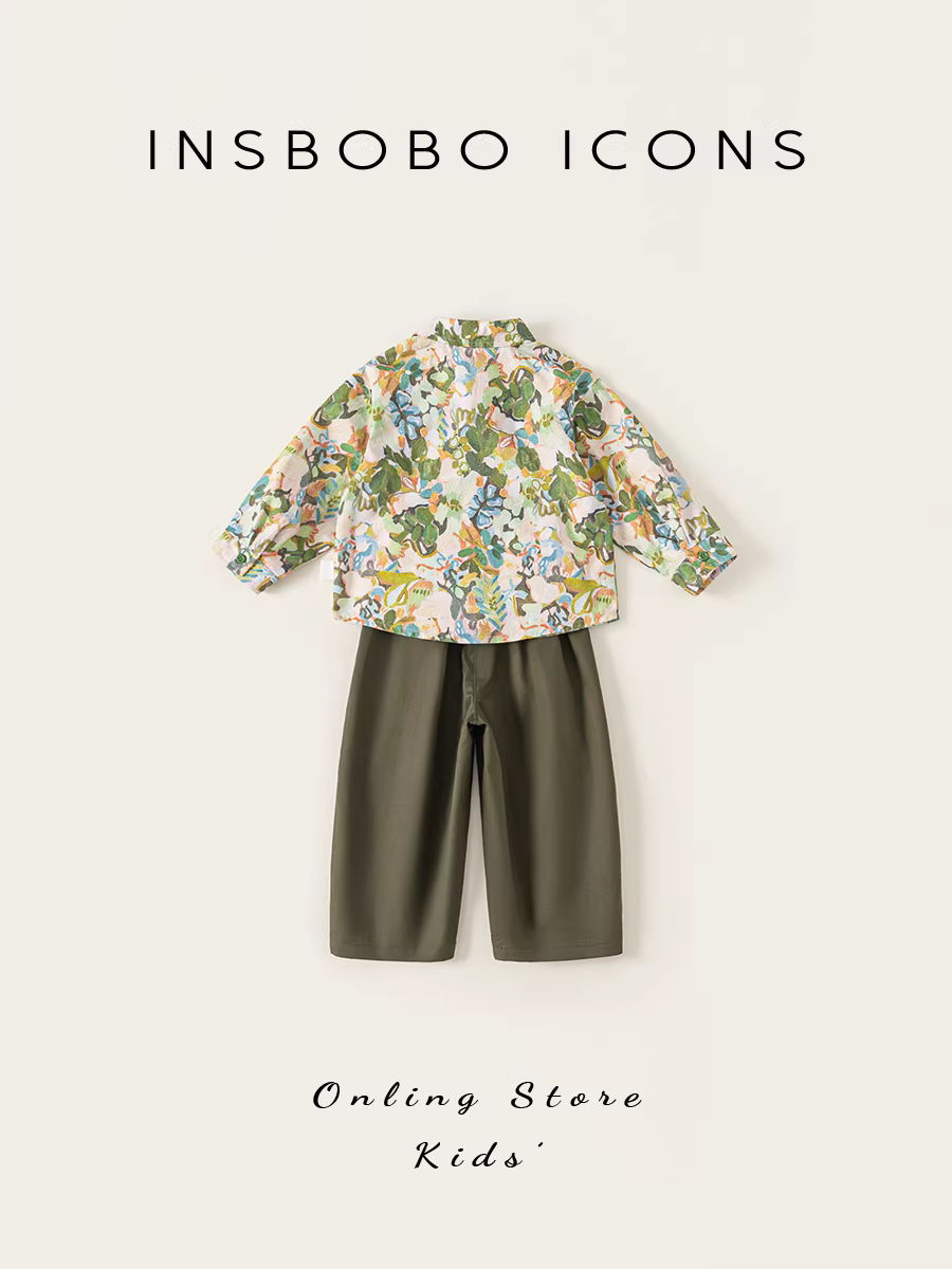 Bộ đồ bé trai INSbobo thu đông 2025, thời trang, quần áo bé trai xuân thu, áo sơ mi bé hai mảnh, kiểu dáng hiện đại