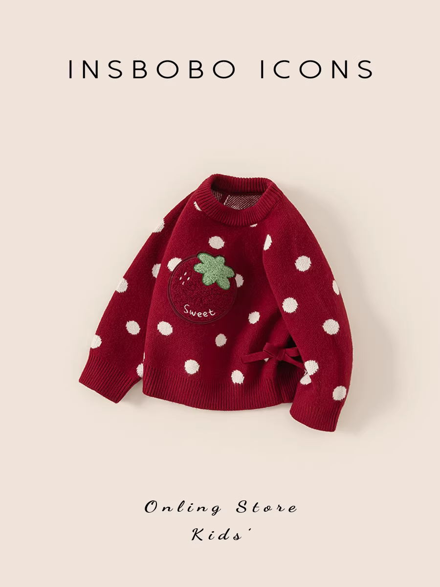 Áo len trẻ em INSbobo kiểu mới 2025, áo len dệt kim mùa đông cho bé gái, áo bé mùa thu đông, quần áo Giáng sinh