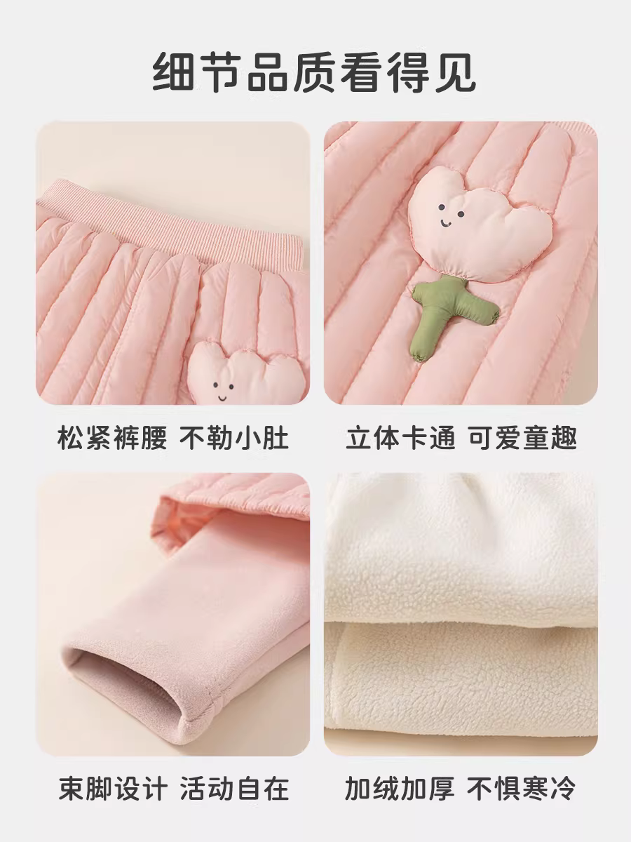 Quần bé gái INSbobo mùa đông 2025, quần áo trẻ em mới, quần cotton dày mùa thu đông, quần dài lót lông cừu cho bé