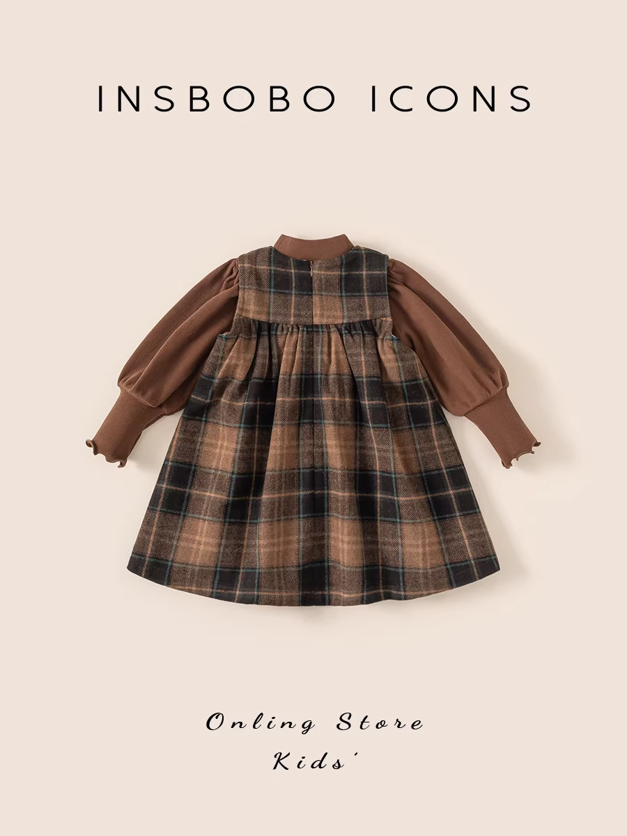 Bộ đồ bé gái INSbobo thu đông 2025, quần áo trẻ em mới, bộ đồ giữ ấm bé, váy mùa đông, thời trang trẻ em