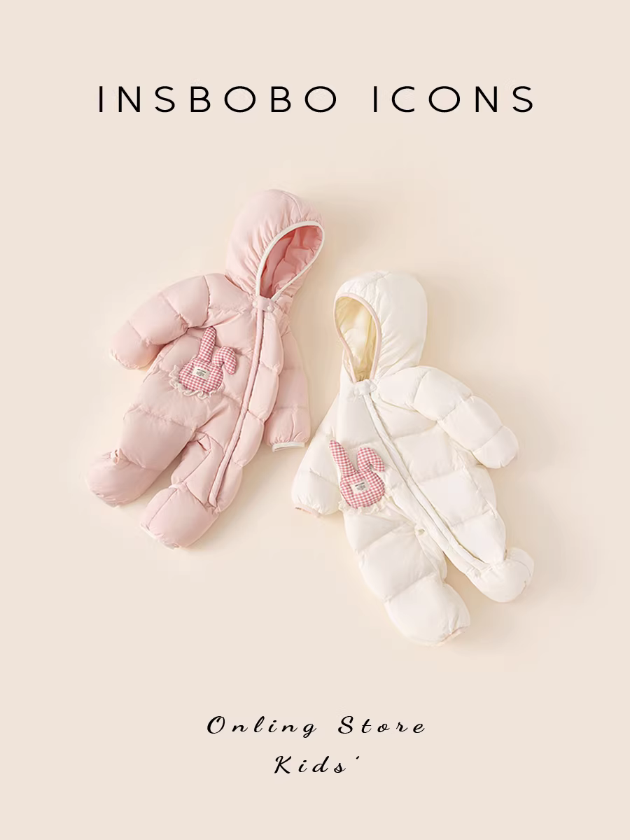 Áo khoác phao INSbobo cho bé sơ sinh, kiểu mới mùa đông 2025, bộ liền thân giữ ấm dày dặn cho bé gái