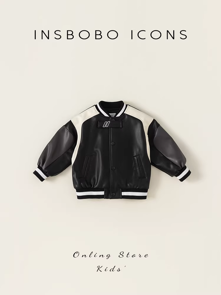 Áo khoác da kiểu moto cho bé trai, quần áo thu đông cho bé gái, áo khoác trẻ em 2025, thời trang thu đông trẻ em, kiểu dáng thời thượng INSbobo