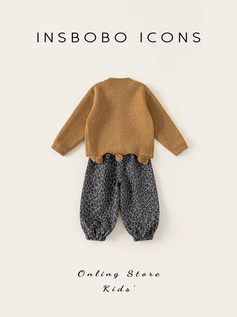 Bộ đồ bé gái INSbobo thu đông 2025, áo len trẻ em thời trang, quần kiểu dáng năng động, quần áo thu đông cho bé