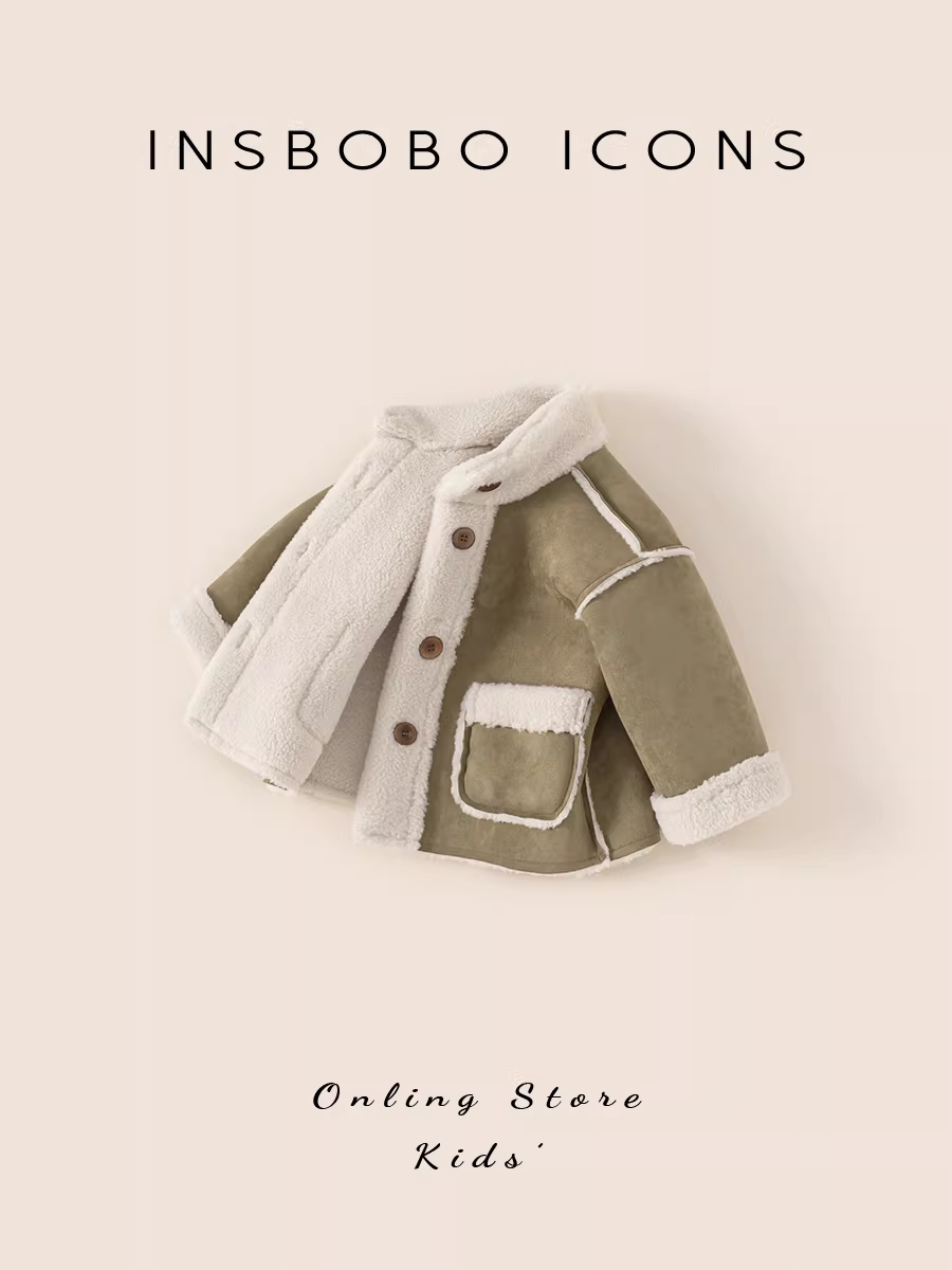 Áo khoác ngoài trẻ em INSbobo, áo lông tích hợp phong cách mùa đông cho bé gái, quần áo mùa đông ấm áp đa năng cho bé trai