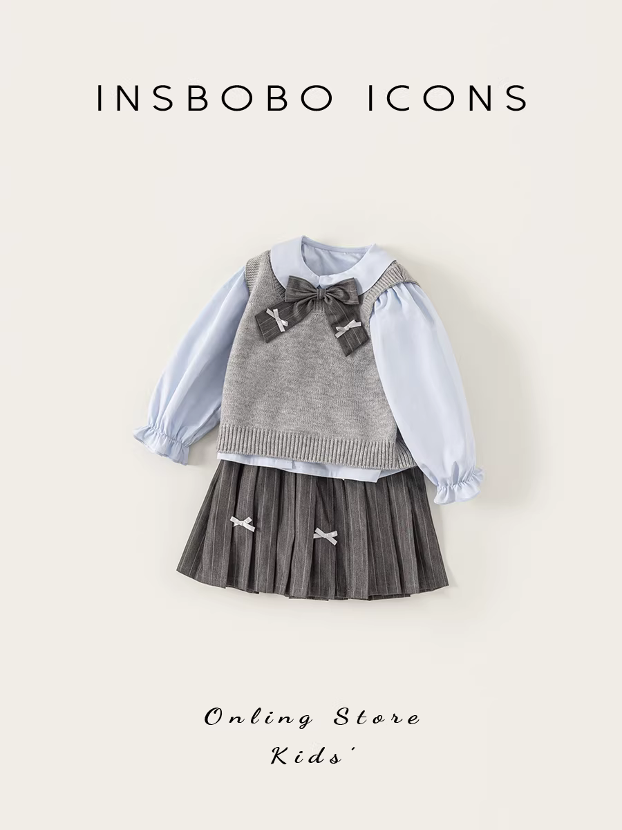 Bộ đồ bé gái INSbobo thu đông 2025, thời trang trẻ em, thích hợp đi chơi mùa xuân thu, đầm bé 1 tuổi