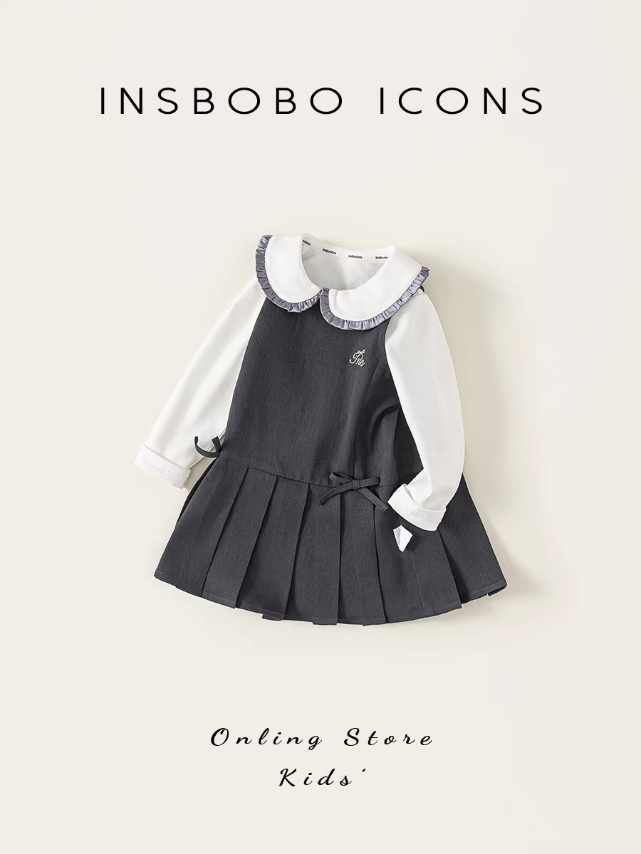 Bộ đồ bé gái INSbobo thu đông 2025 kiểu mới, đầm bé gái, đầm trẻ em, trang phục bé gái thời trang xuân thu
