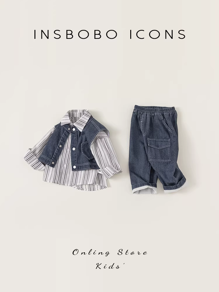 Bộ trang phục thu đông bé trai 2025, phong cách thu đông, quần áo trẻ em, bộ vest denim bé trai, kiểu dáng thời trang
