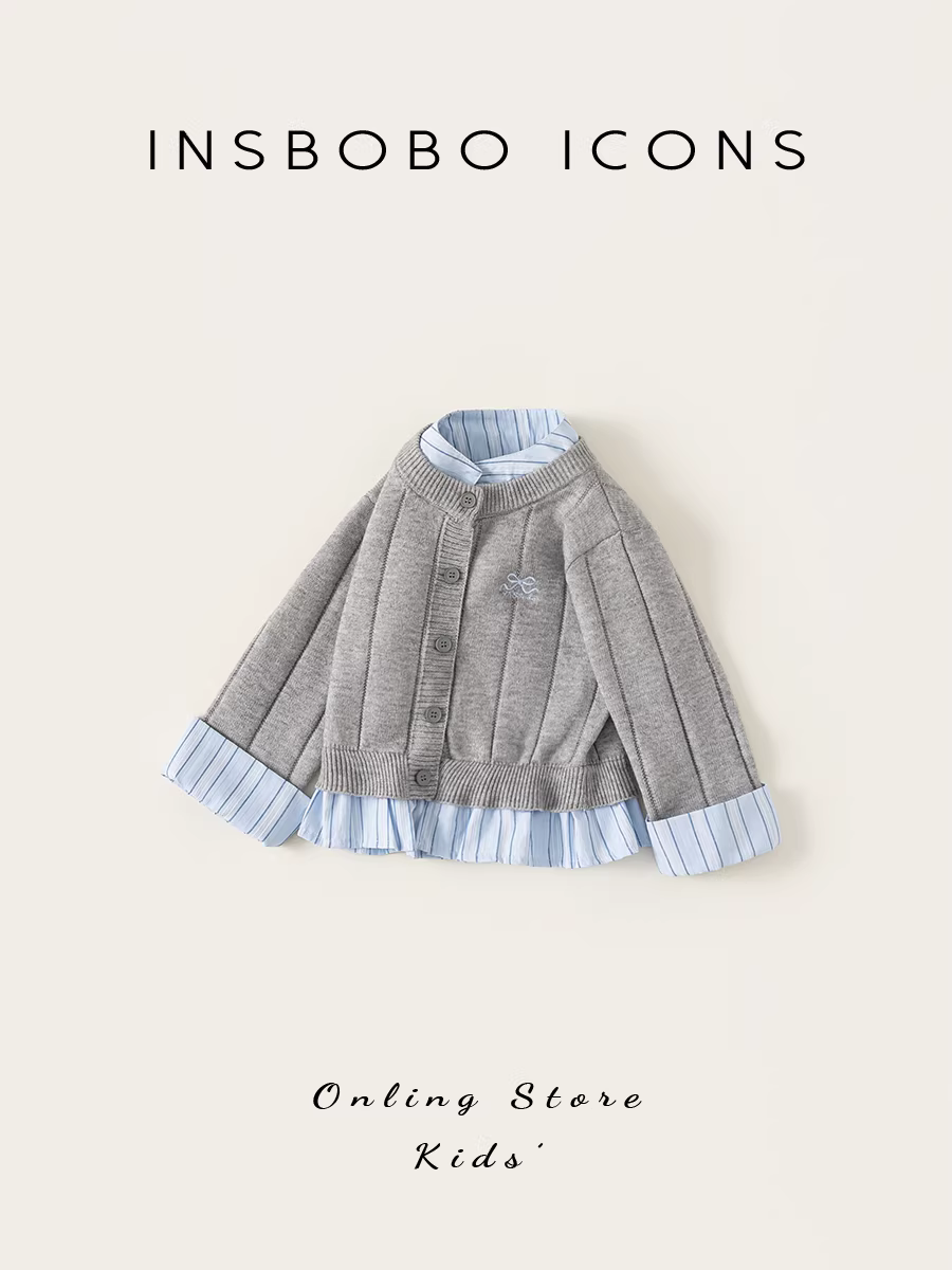 Áo len bé gái INSbobo thu đông 2025 kiểu dáng thời trang, áo khoác cardigan dệt kim trẻ em, áo bé mùa xuân thu