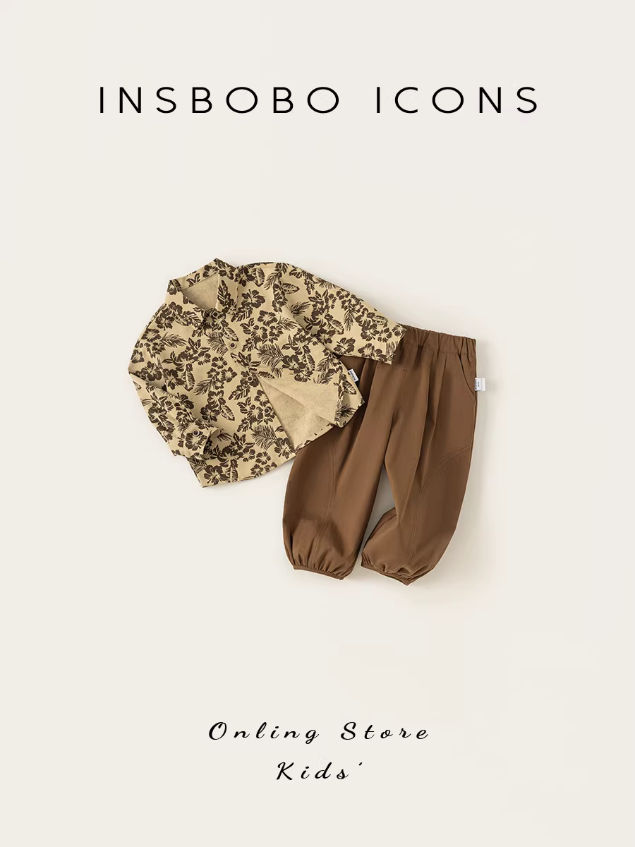 Bộ đồ thu đông INSbobo cho bé trai 2025, áo sơ mi dài tay hai mảnh thời trang cho bé trai