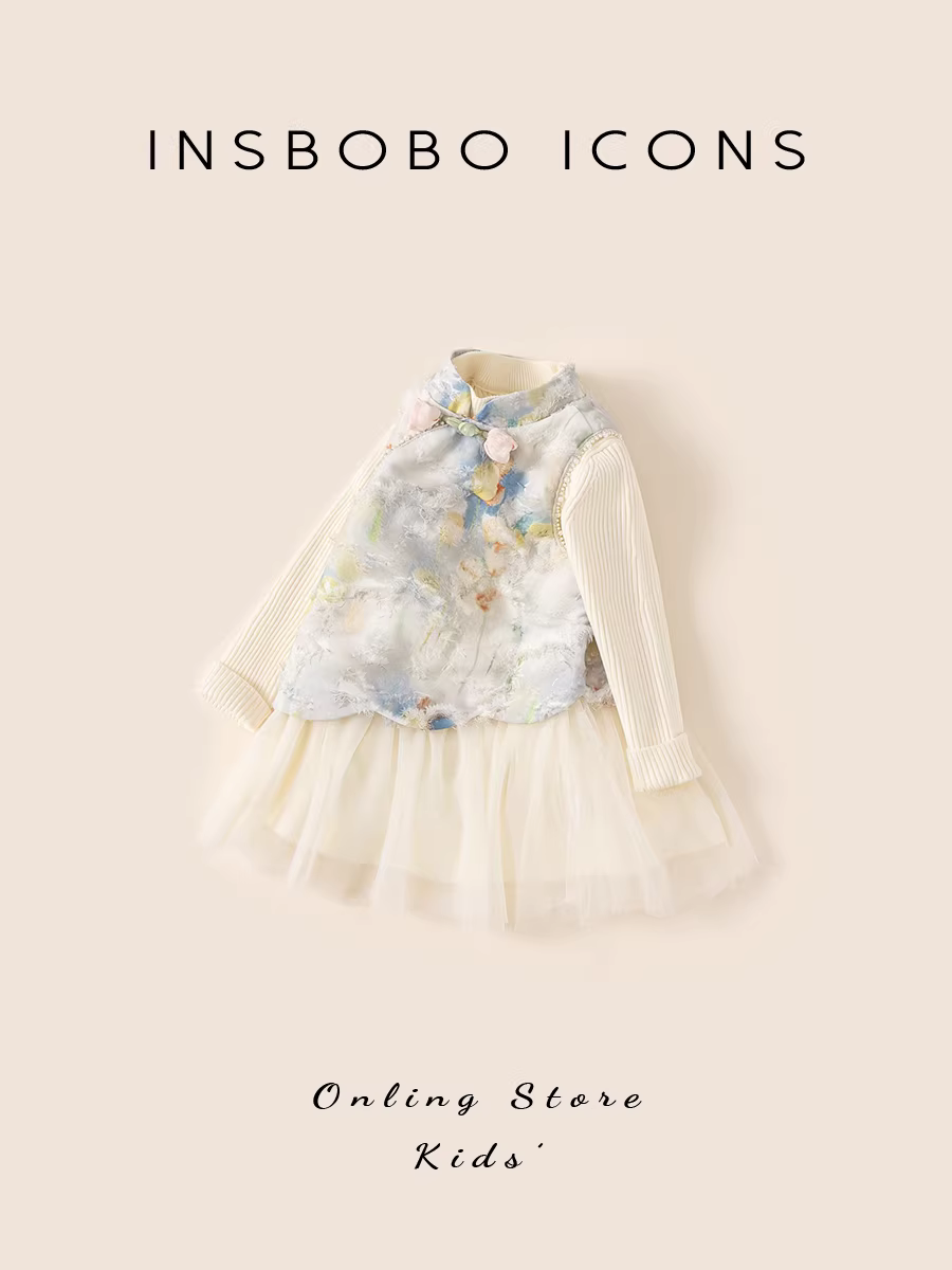 Bộ trang phục Hanfu mùa đông 2025 cho bé gái INSbobo, kiểu Trung Hoa, thời trang thu đông, phong cách Tang phục.