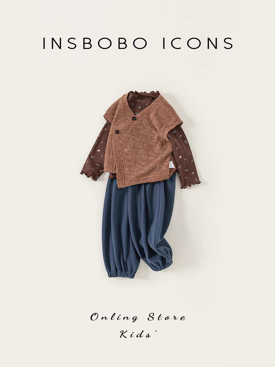 Bộ đồ bé gái INSbobo thu đông 2025, áo gile ba món thời trang cho bé sơ sinh, trang phục thu sớm hợp xu hướng
