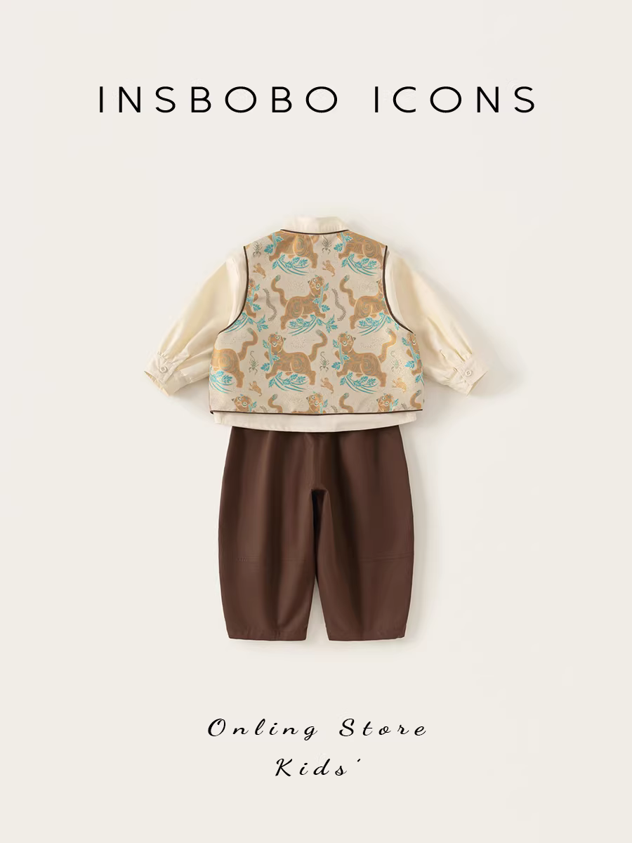 Bộ đồ Hanfu INSbobo cho bé trai, trang phục sinh nhật 1 tuổi, Thu 2025, kiểu Trung Hoa mới, bộ vest cho bé trai