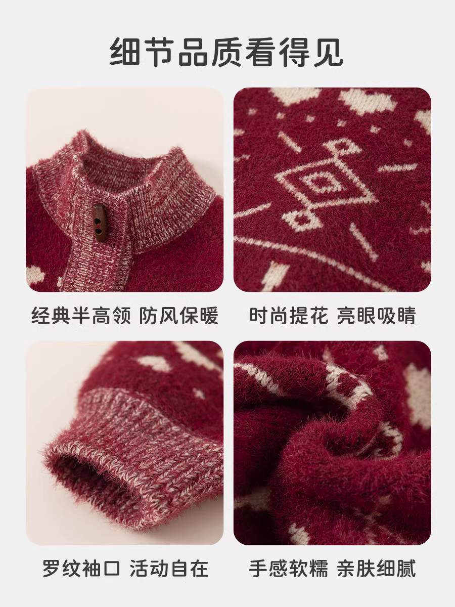 Áo len INSbobo cho bé gái mùa đông 2025, áo len dày dặn cho bé trai, áo khoác trẻ em mùa đông, quần áo Giáng sinh