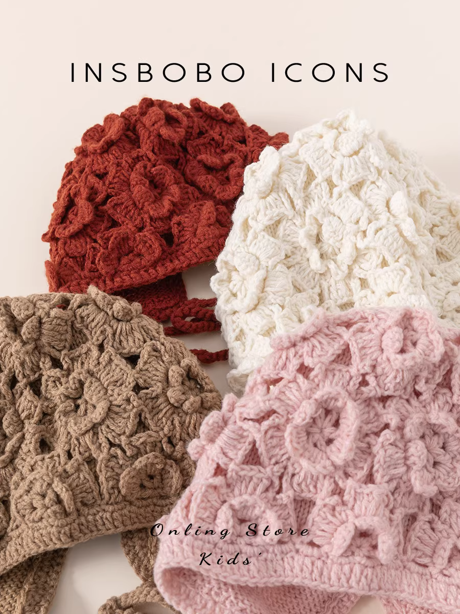 Mũ trẻ em INSbobo mùa đông 2025, mũ giữ ấm cho bé, kiểu mới, mũ len thu đông cho bé gái