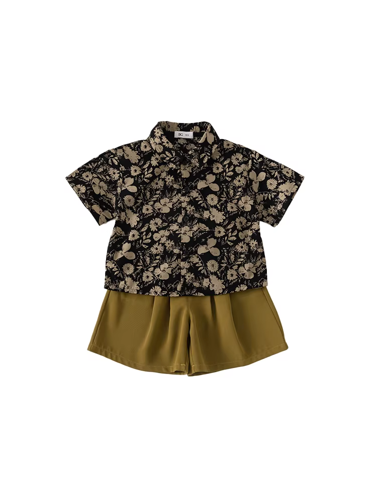 Bộ quần áo hè bé trai 2025 mới, thời trang trẻ em, áo sơ mi hoa, quần áo hè mát mẻ cho bé trai