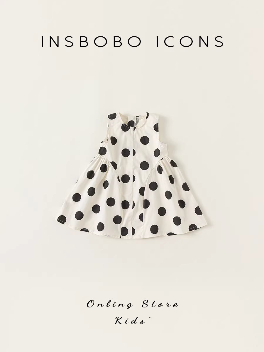 Váy bé gái hè 2025 thời trang chấm bi, váy trẻ em phong cách, váy bé gái công chúa thường ngày INSbobo