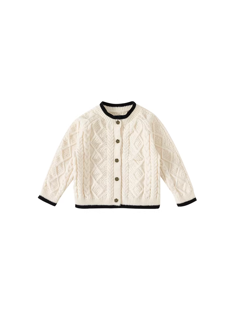 Áo len dệt kim cho bé gái, thời trang thu đông 2025, áo len trẻ em mới, áo khoác len bé gái, quần áo trẻ em xuân thu, INSbobo