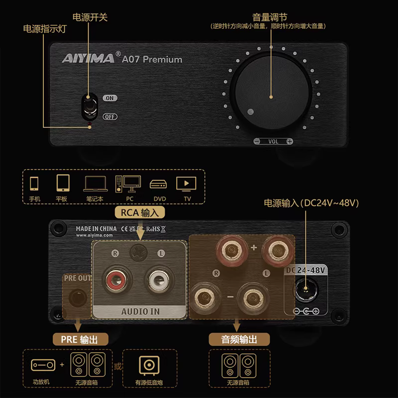 Amply công suất stereo AIYIMA/Ai Yinman A07PremiumTPA3255 300w*2