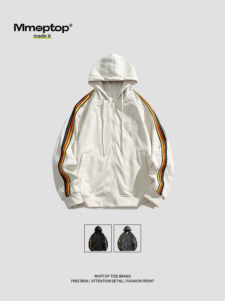 Áo khoác cardigan hình trái tim cặp đôi phong cách Hàn Quốc Mmoptop mùa thu dành cho nam giới Áo khoác dáng rộng đa năng hợp thời trang dành cho nam giới