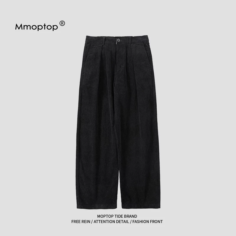 Quần âu nam Mmoptop mùa hè quần ống rộng vải nhung hợp thời trang nam phong cách retro Nhật Bản quần ống thẳng phong cách nam